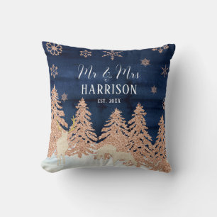 Coussin Navy Rose Or Glitter Forêt d'Hiver Monsieur et Mad