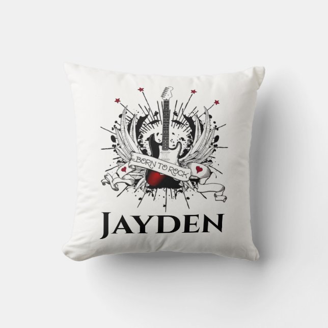 Coussin Né à Rock Nom personnalisé Enfants Guitare Rocker  (Recto)