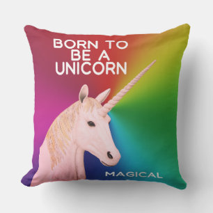 Coussin Né pour être une licorne Statue Head Magical Rainb