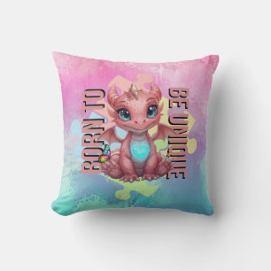 Coussin Né pour être unique Mignon dragon rose – Inspirant