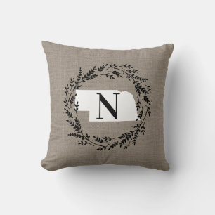 Coussin Nebraska Rustic Wreath Monogram Jeu d'oreiller