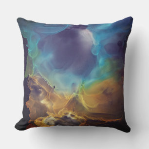 Coussin Nébuleuse spatiale bleu jaune Art à l'encre alcool
