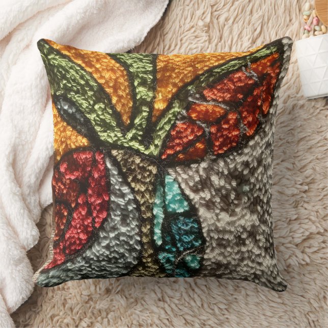 Coussin needle punch design abstract leaf and tree pillow (Couverture)