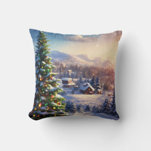 Coussin Neige décorative Bleu & Blanc Neige Joyeux Noël