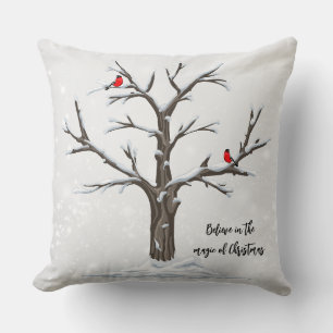Coussin Neige Et Oiseaux Rouges Noël Joyeux