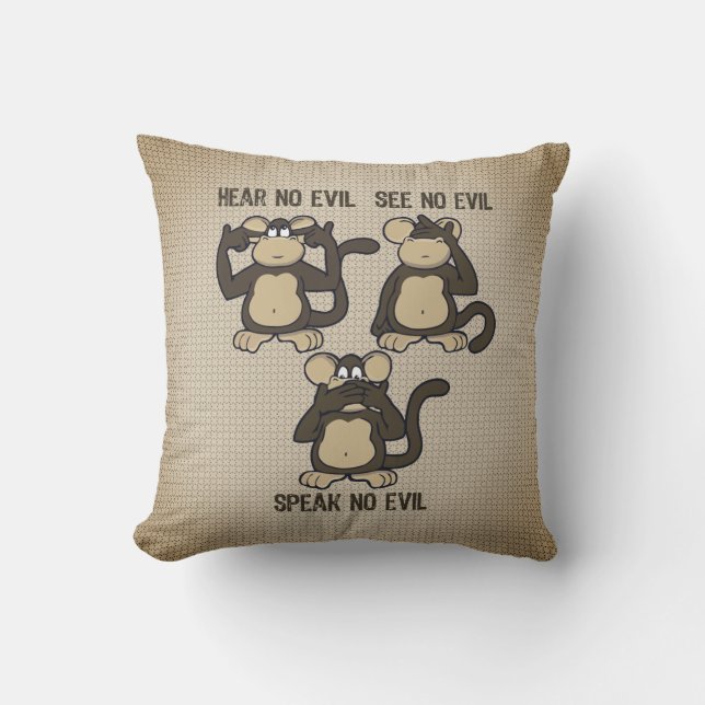 Coussin N'entendre aucun singe malin Humoristique rustique (Recto)