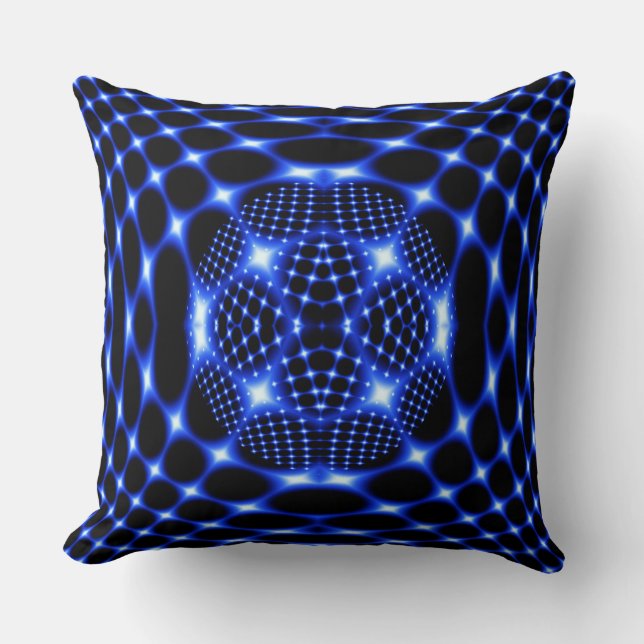 Coussin Neon bleu globe fractal (Recto)