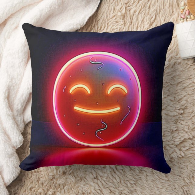 Coussin Neon Glow Happy Face Art (Couverture)