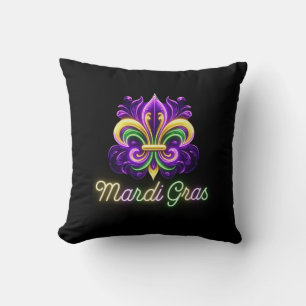 Coussin Neon Mardi Gras Fleur de lis coloré