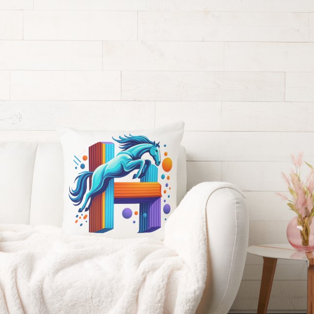 Coussin Neon Power Horse Jump Over H Letter (Canapé)