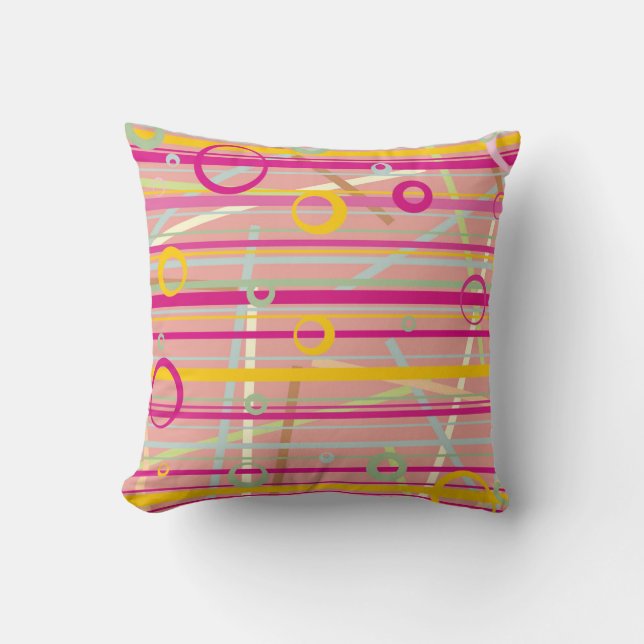 Coussin  “Neon Retro Lines & Circles Pattern” Throw Pillow (Recto)