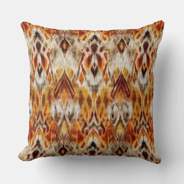 Coussin Neutres chauds modernes Brown Orange Ikat Tribal (Recto)