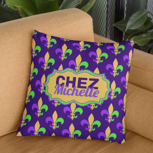 Coussin New Orleans Mardi Gras House Fleur Votre Nom