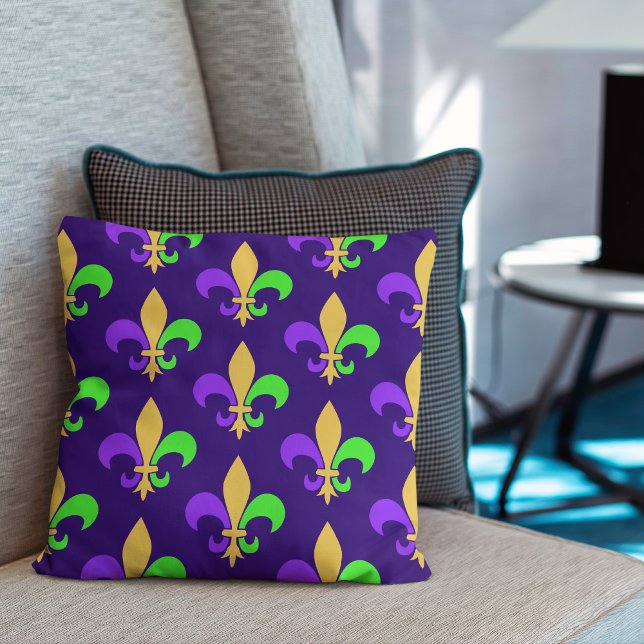 Coussin New Orleans Mardi Gras Purple Fleur de Lys (Créateur téléchargé)