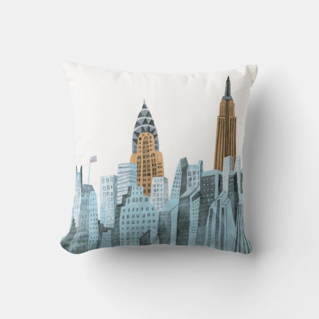 Coussin New York City tiré par la main, NY (Recto)