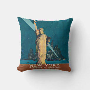 Coussin New York City Vintage voyage Liberty Skyline