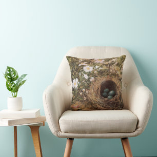 Coussin Nid d'oiseau et Roses de chien par John William Hi