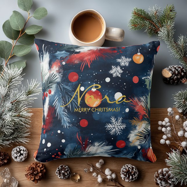 Coussin Night Sky Holiday Pine and Ornament Design (Créateur téléchargé)