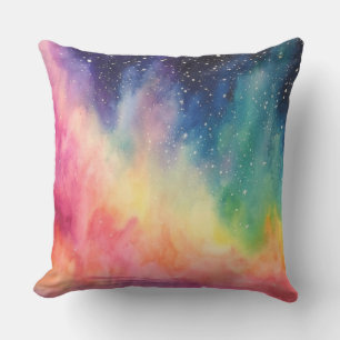 Coussin Night Sky Rainbow Watercolor Art Abstrait