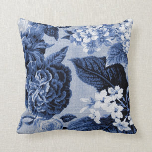 Coussin NO1 floral botanique vintage bleu de Toile de