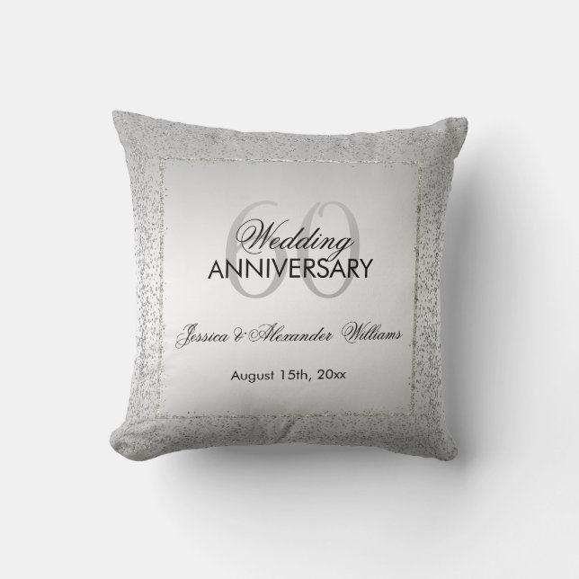 Coussin Noces de diamant argentées élégantes de confettis (Recto)