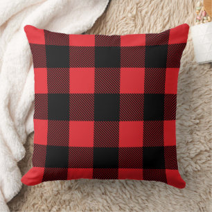 Coussin Noël à carreaux buffle rouge noir gras