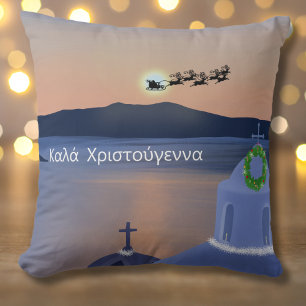 Coussin Noël à Santorin, Grèce avec le Père Noël