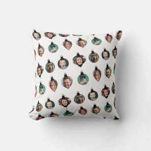 Coussin Noël Amusant Famille Visages Ornements Blanc