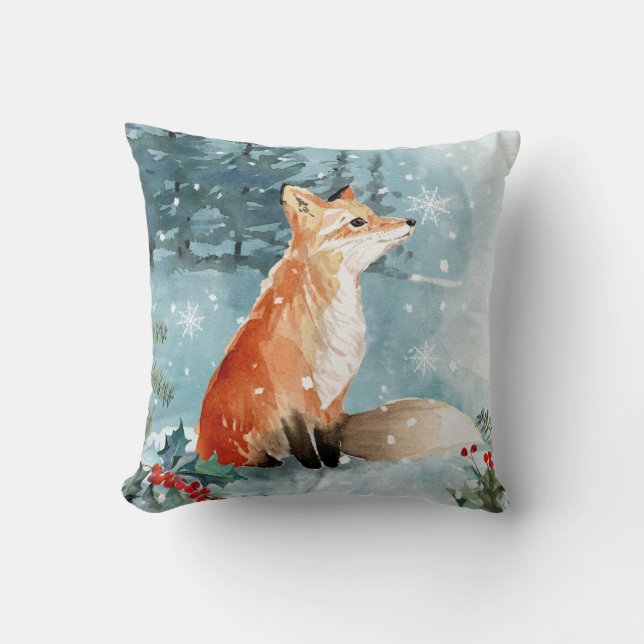 Coussin Noël, animal de la forêt, cerf, renard Épervier (Recto)