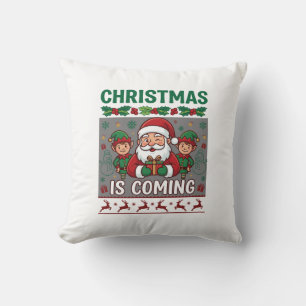 Coussin Noël arrive Père Noël Elfes Rennes