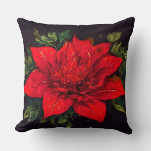 Coussin Noël au poinsettia rouge aquarelle