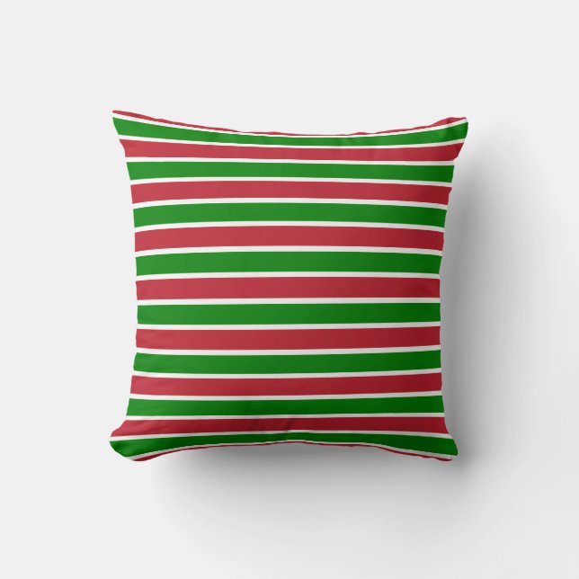 Coussin Noël aux rayures rouges et vertes (Recto)