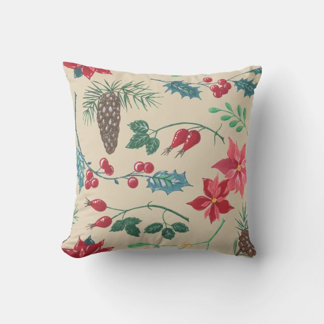 Coussin Noël botanique traditionnel (beige) (Recto)