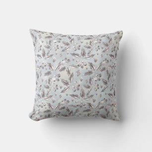 Coussin Noël, brindilles argentées, blanc, flocons de neig
