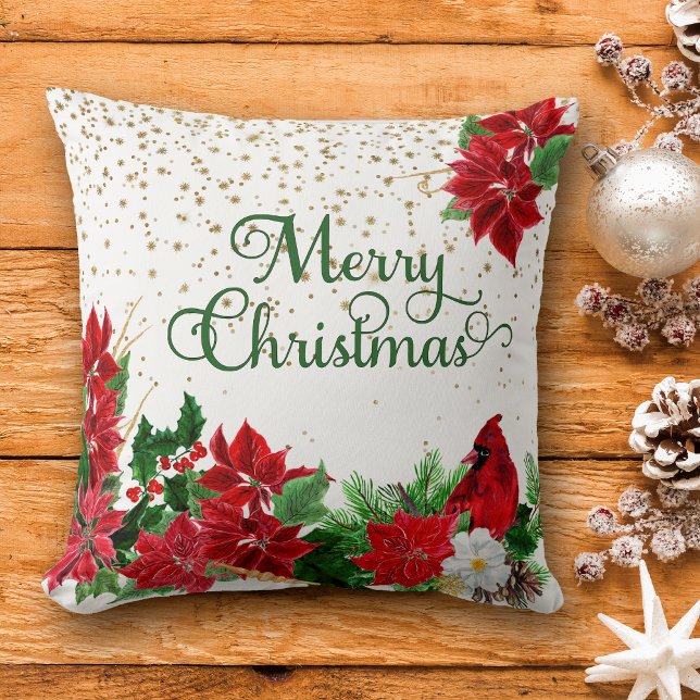 Coussin Noël cardinal rouge Poinsettia (Créateur téléchargé)