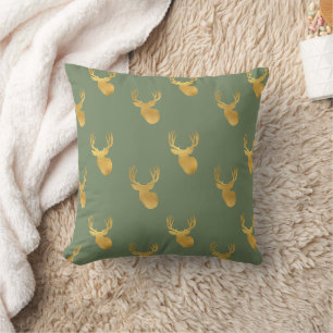 Coussin Noël cerf vert olive rustique or