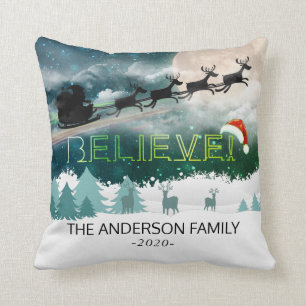 Coussin Noël CROYER Reindeer Sleigh Santa Hat Photo