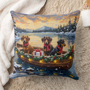 Coussin Noël de Bateau de Teckel de Noël