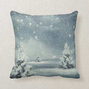 Coussin Noël de boule bleue et blanche de neige décorative