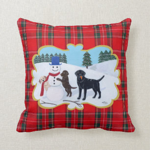 Coussin Noël de Labrador avec le bonhomme de neige