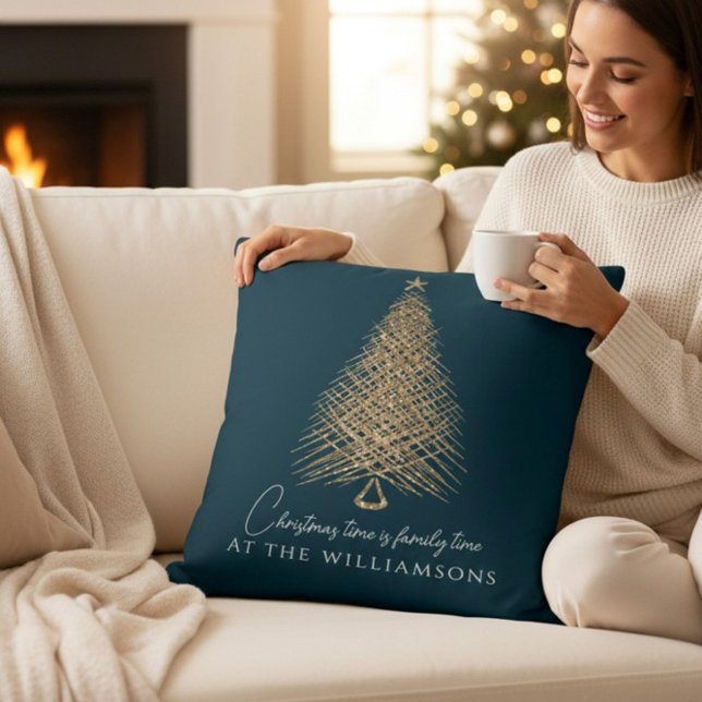 Coussin Noël de l'or bleu moderne personnalisé (Créateur téléchargé)