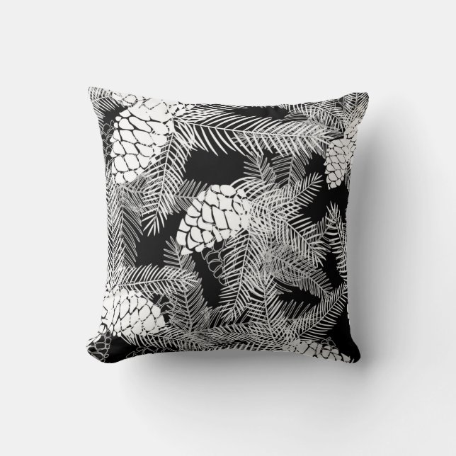 Coussin Noël d'hiver abstrait pin blanc cônes arbre par (Recto)
