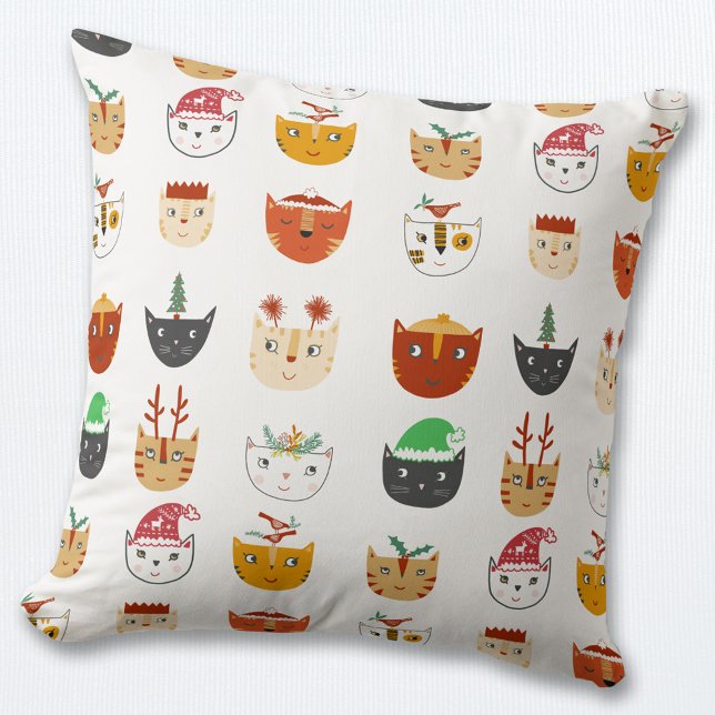 Coussin Noël drôle de chat (Fun Christmas Cat pillow)