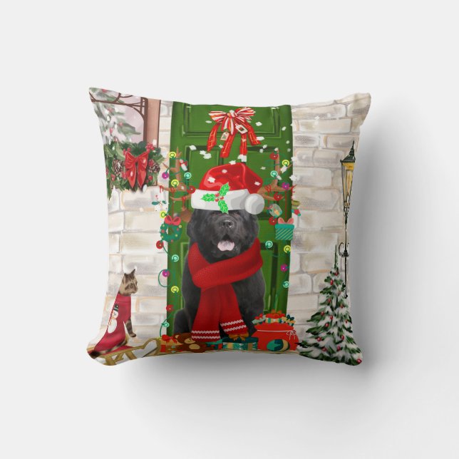 Coussin Noël du chien de Terre-Neuve (Recto)