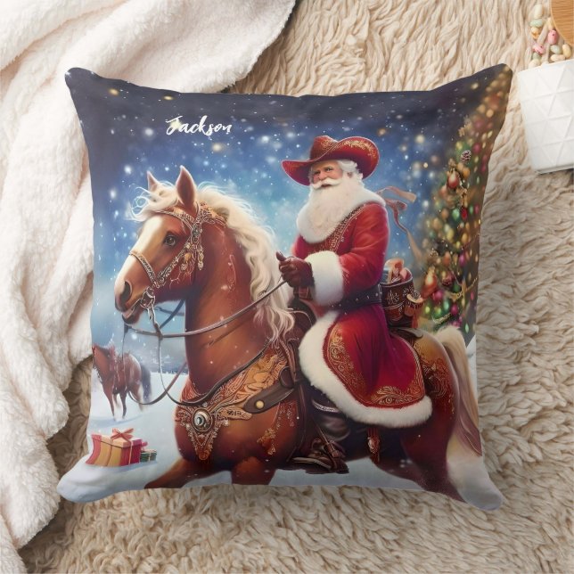 Coussin Noël du Père Noël occidental à cheval (Couverture)