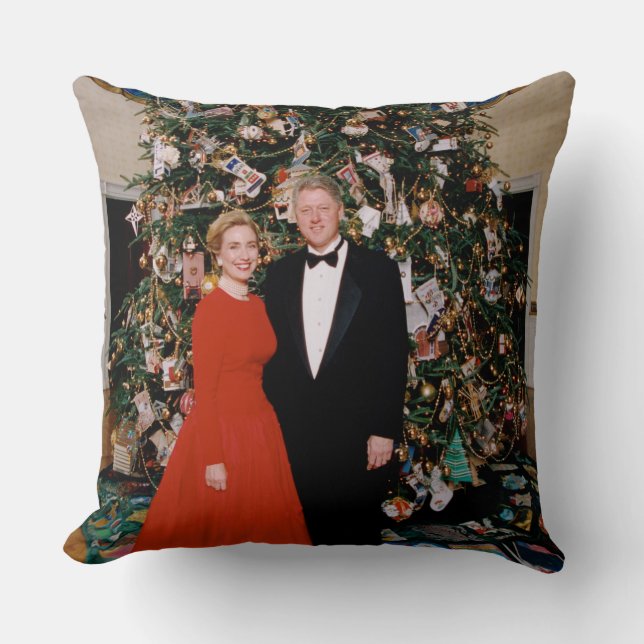 Coussin Noël du président américain Bill Clinton et Hillar (Recto)