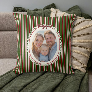 Coussin Noël Élégant Ovale Bandes Photo Élégant Chic