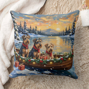 Coussin Noël en bateau avec Airedale Terrier