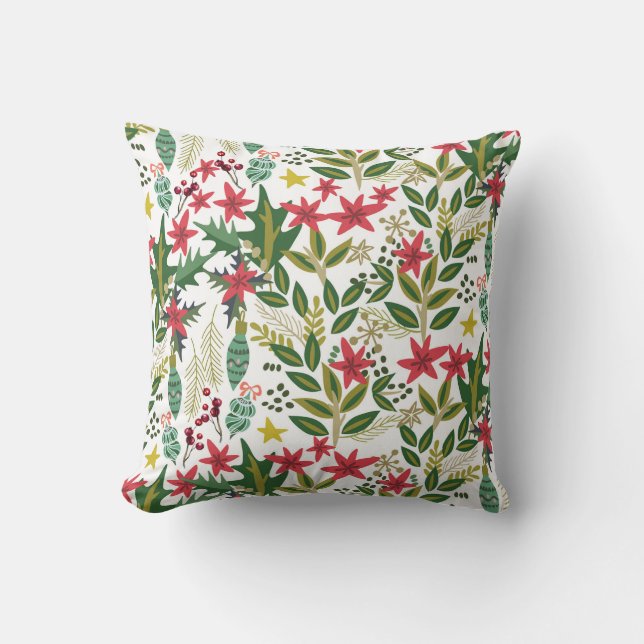 Coussin Noël Fêtes Whimsical Floral Holly Berries (Recto)