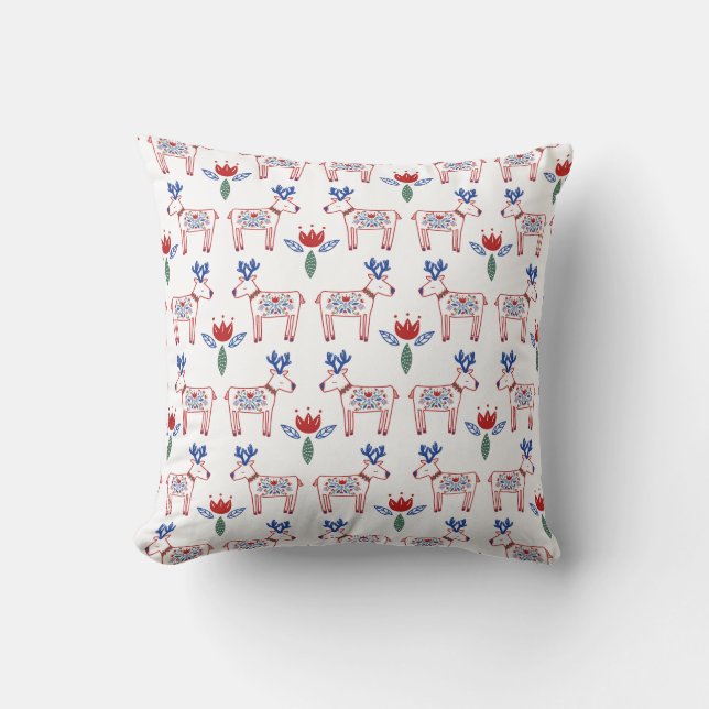 Coussin Noël floral scandinave de motif de renne (Recto)